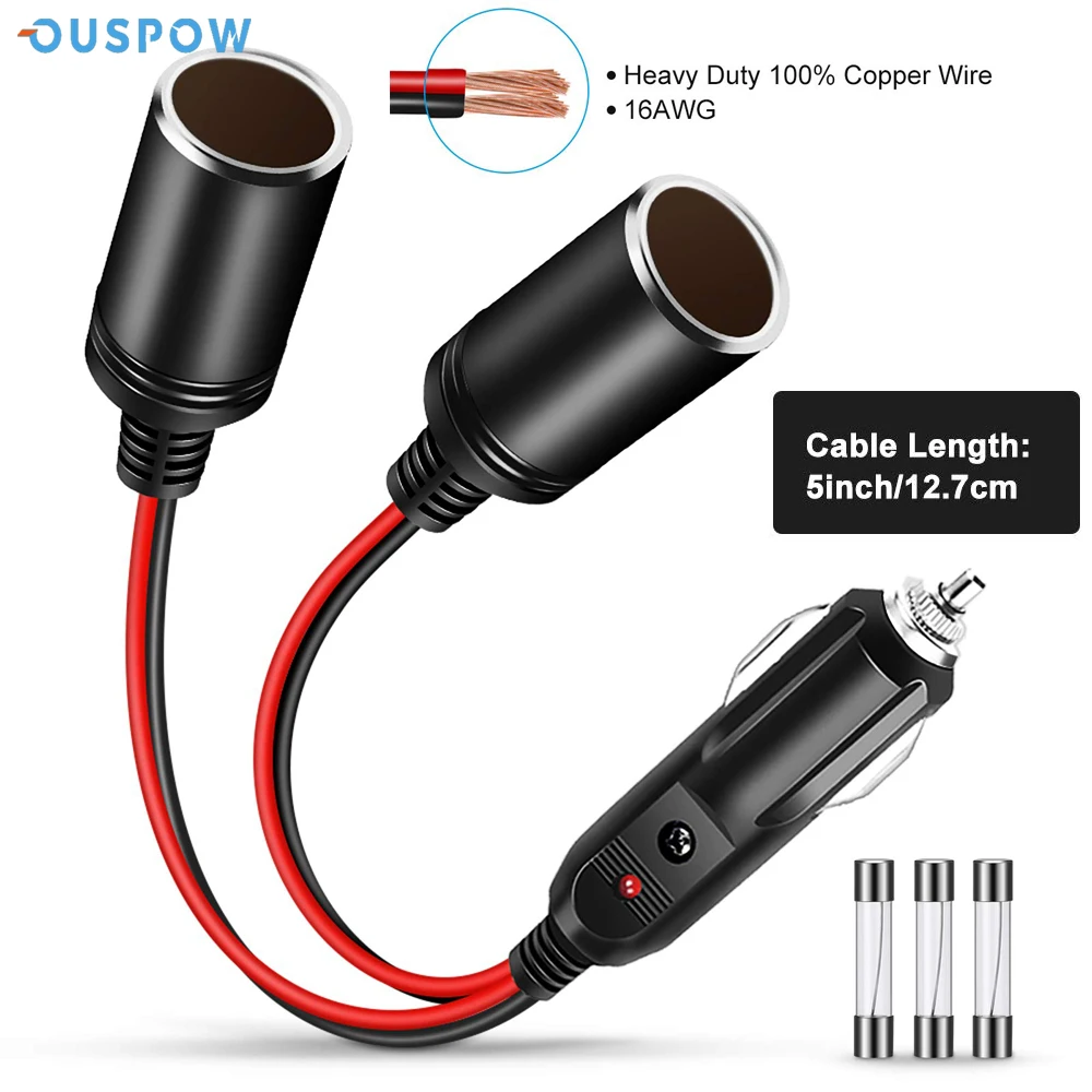 Ouspow 1 bis 2 DC 12V 24V Zigaretten anzünder Power Charger Port 2-Wege-Splitter 16awg Verlängerung kabel Kabel ul Draht mit 15a Sicherungen