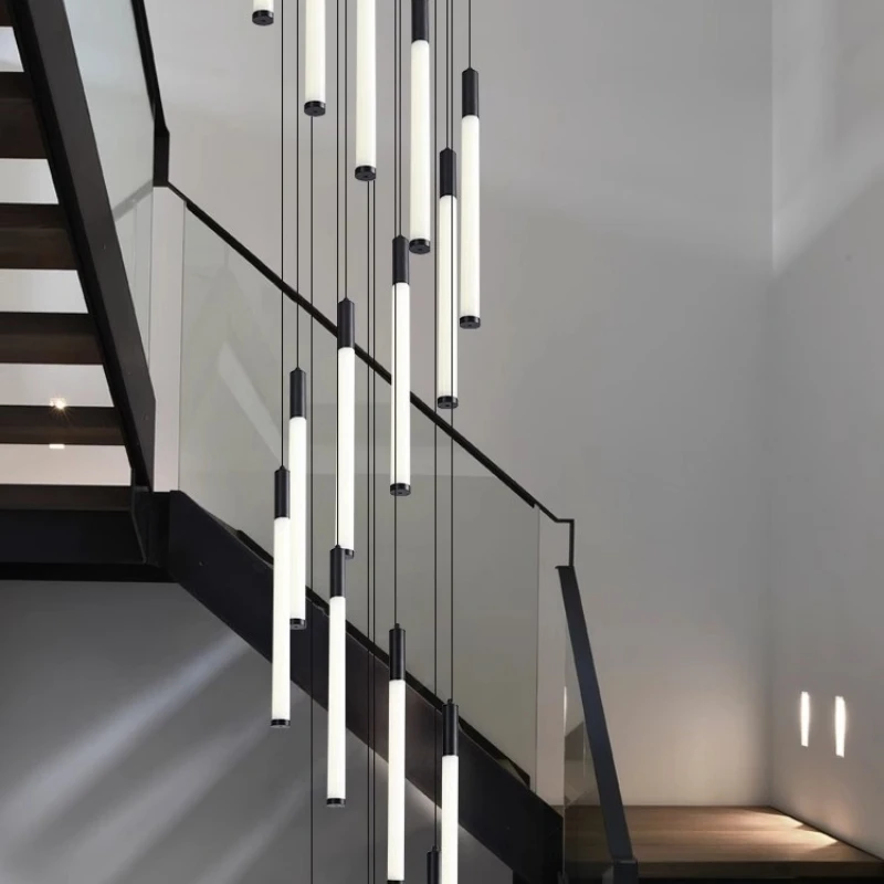 الحديثة طويلة الدرج قلادة Led أضواء لغرفة المعيشة درج فيلا المطبخ الثريات بريق ديكور المنزل مصابيح السقف