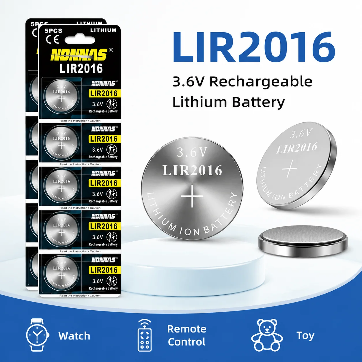 Аккумулятор литий-ионный LIR2016 3.6V для часов, пультов ДУ, игрушек, замена кнопочных батареек CR2016 LM2016 2016