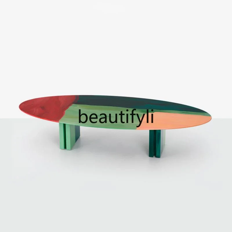 Designer creative FRP painted dining table light luxury color hand-painted personalized graffiti oval coffee table