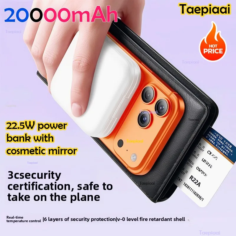 Taepiaai 20000mAh Power Bank Fast Charging with Makeup Mirror External  Battery Portable for IPhone 17 16 14 Samsung Huawei view 3