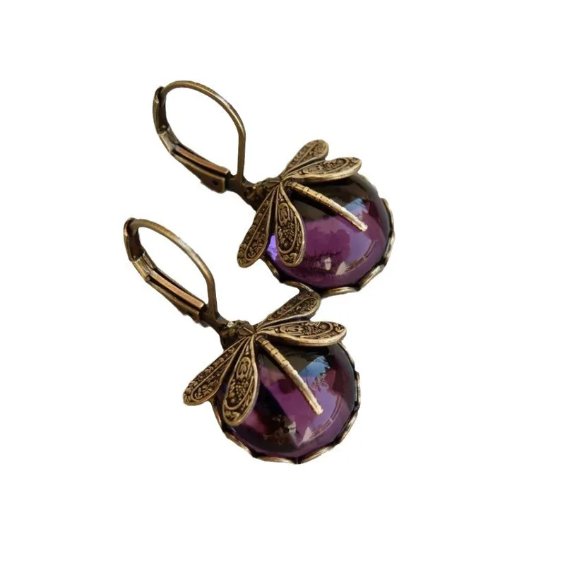 

Antique Dragonfly Drop Earrings, Moonstone Healing Jewelry for Women, Unique Vintage Style Gift for Girlfriend, Anniversary Pres