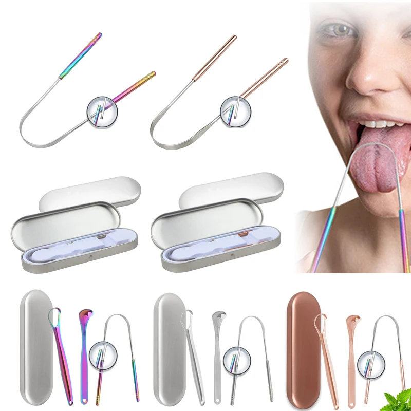 

1/2/4Pcs Reusable Stainless Steel Useful Tongue Scraper Cleaner Fresh Breath Cleaning Coated Tongue Oral Hygiene Care Tools