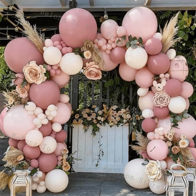 Retro Rosa Ballongirlande Staubiges Rosa Ballonbogen-Set für Hochzeitsthemen Brautparty Prinzessinnenparty Mädchen-Geburtstag