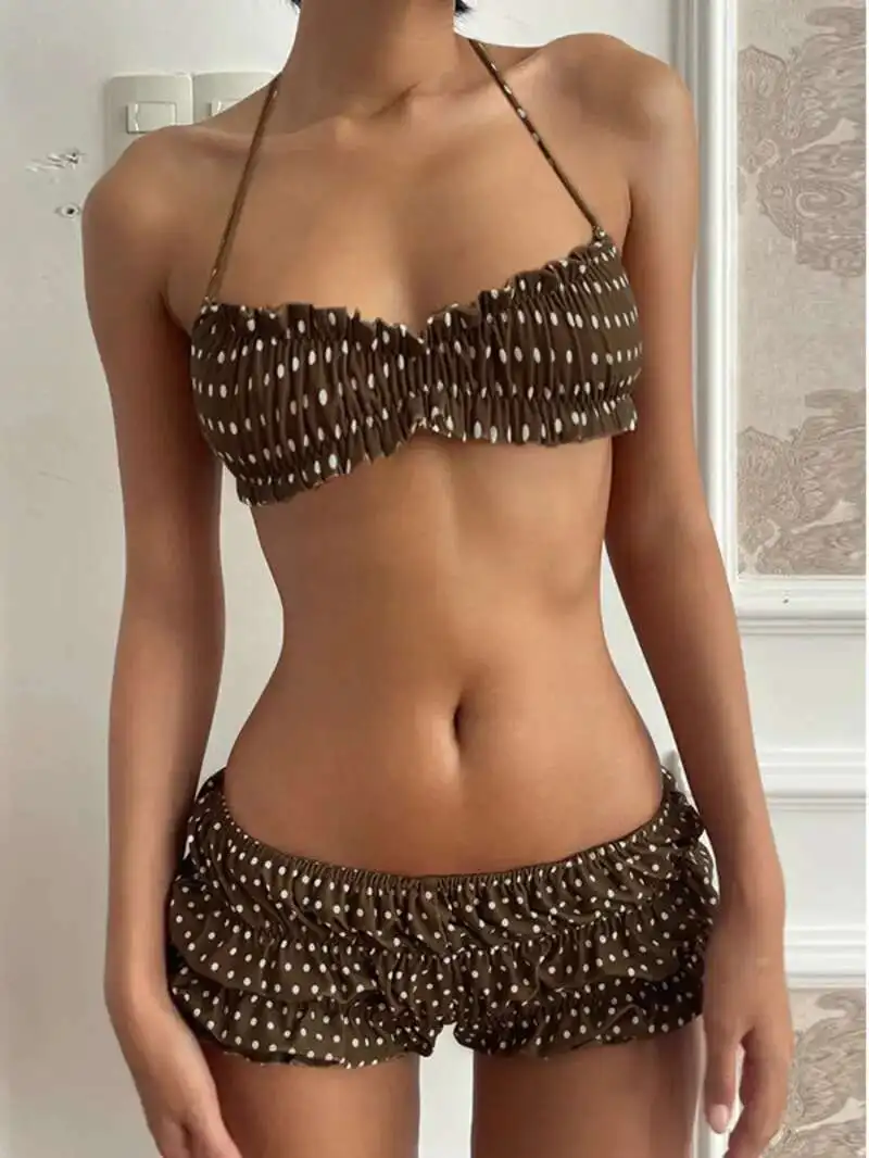 

Women's 2025 Summer Aesthetic Camisole Beach Sexy Clothes Gyaru Polka Dot Bandage Vest Set Girly Coquettish Short Set Feiry IC5O
