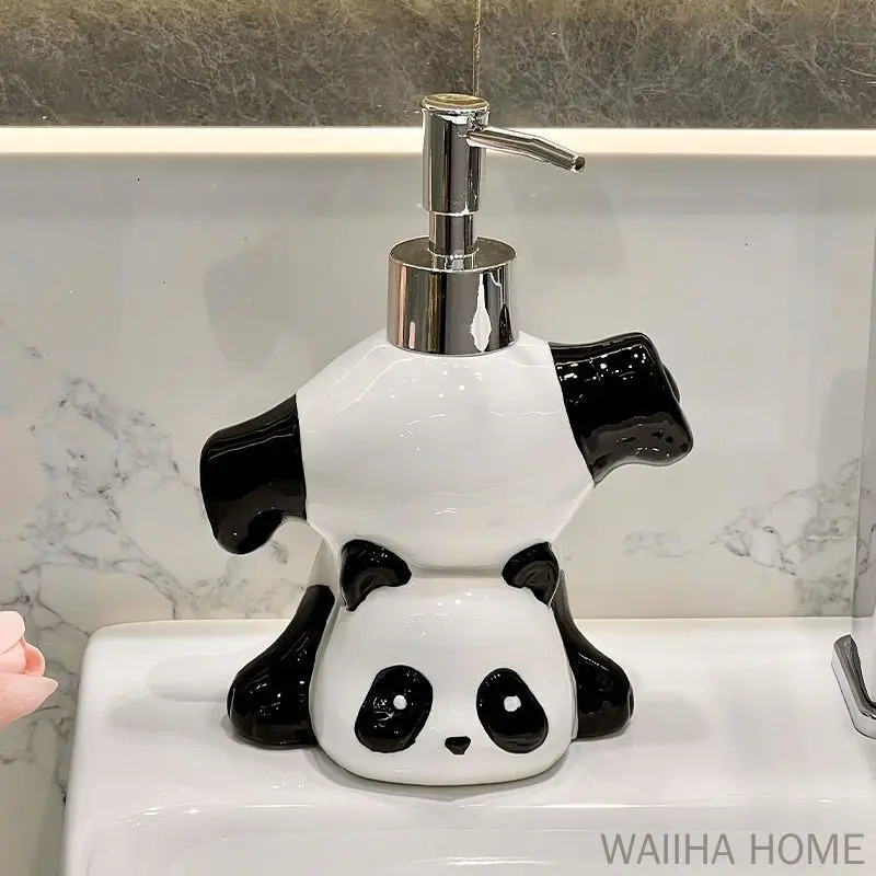 Creative Children Panda Ceramic Soap Dispenser Panda Shape Soap Dish Bathroom Decoration Accessories Shampoo Bottle Girls Gift