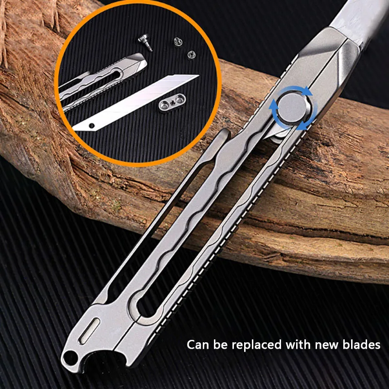 Portable Telescopic Multifunctional Knife Titanium Alloy Handle EDC Bottle Opener Paper Cutter Replaceable Blade