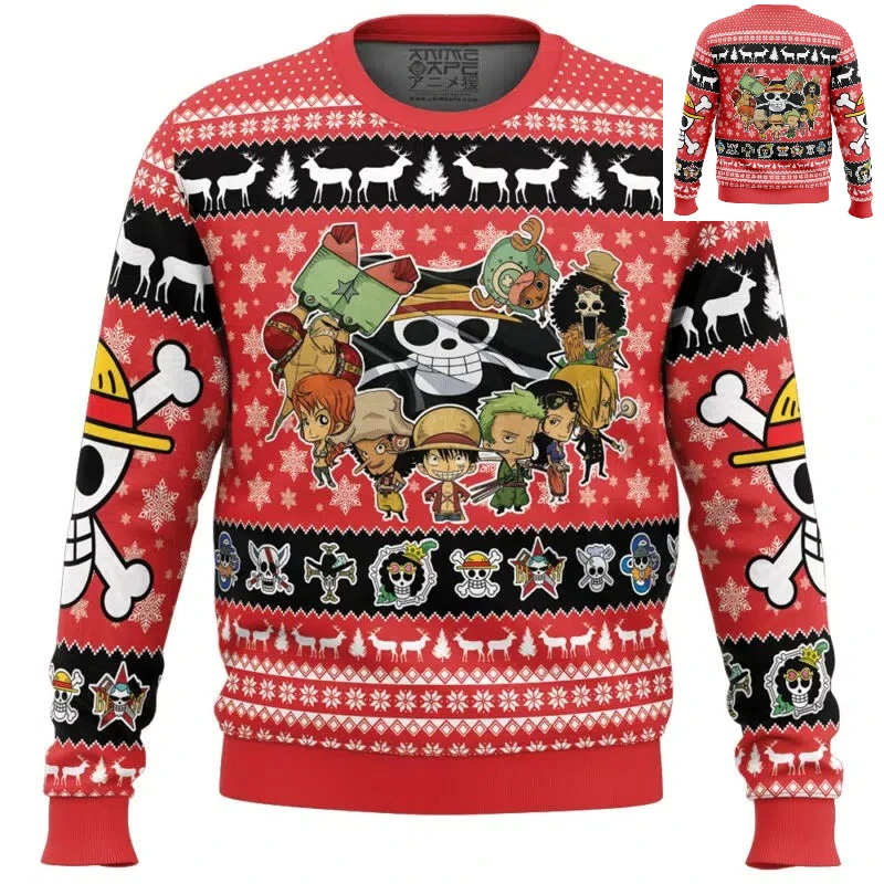 

Autumn Men's Crew Neck One PieceChibi Straw Hat Pirates Anime Christmas Sweatshirt Winter Soft Comfy Stylish Pullover Tracksuit