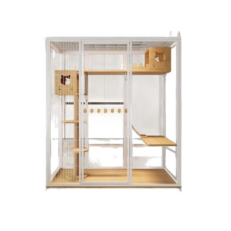 Panoramic cat villa house household cage, solid wood villa large indoor cabinet