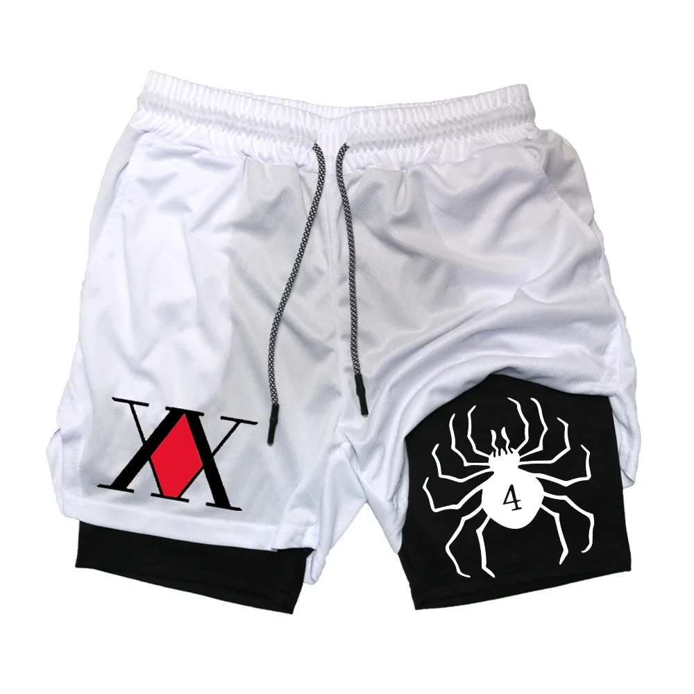 Men's Anime Hunter X Hunter Gym Shorts Bilayer 2-in-1 Breathable Quick-drying Absorb Sweat Sports Short Gym Jogging Pants