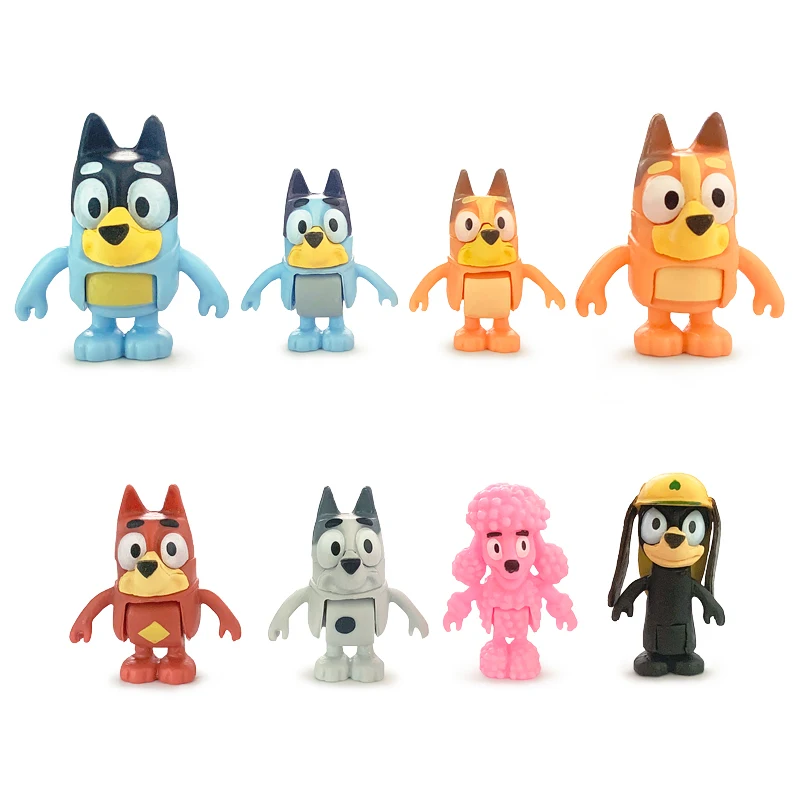 Bluey Bingo Anime Figure Toys 8Pcs/Set Cute PVC Movable Joints Action Figure Model Dolls Kids Birthday Decoration Toy Gifts