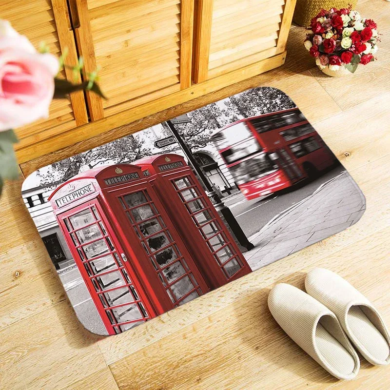 Retro London cellphone box 40x60cm outdoor entrance doormat small area rug for bedroom kitchen hallway doormat antislip door mat