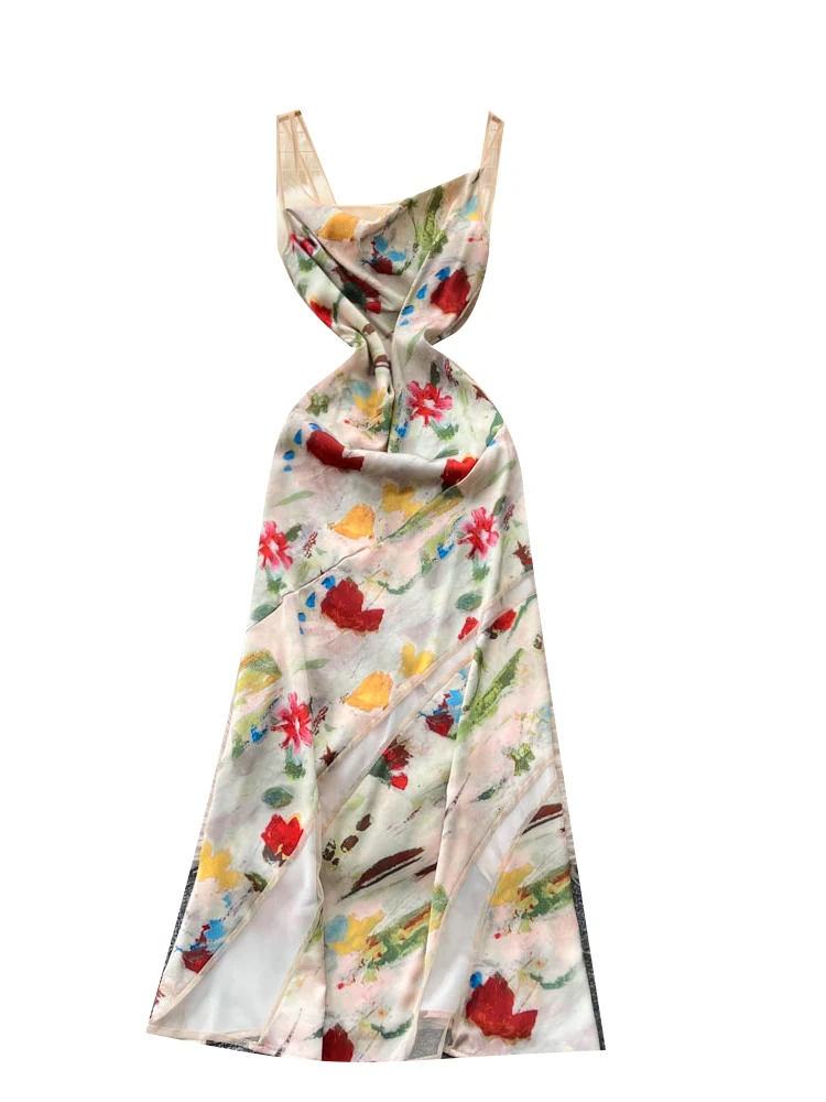 ريترو استراحة الشاي الأزهار طباعة ماكسي الدكتور المرأة تصميم تحسس تول لصق الخصر Cinchy ثوب ألف خط تنورة الصيف Faion