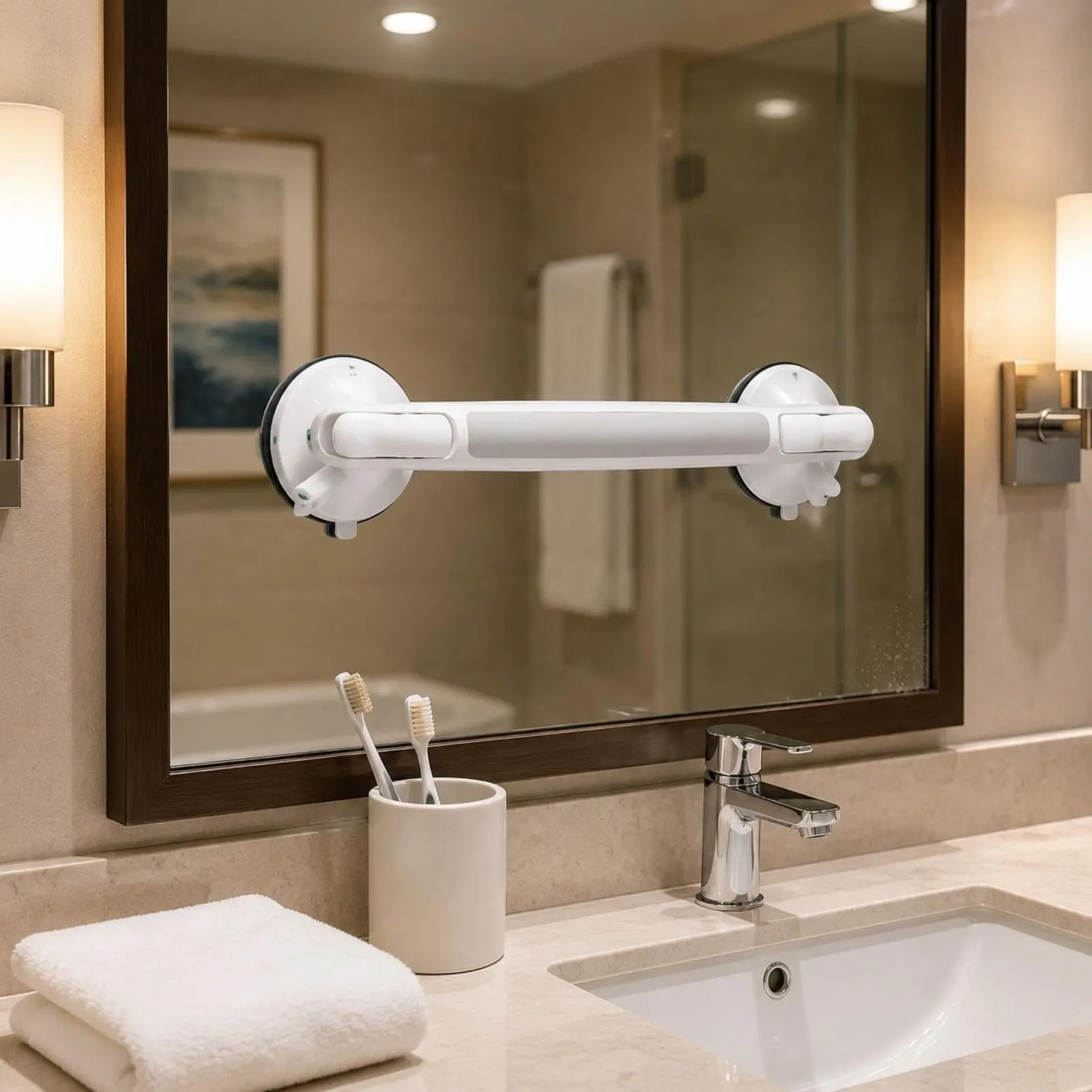

Vacuum Suction Grab Bar Thickened Suction Cup Grab Bar Bathroom Safety Handle Waterproof No Drill Shower Handle for Glass Door