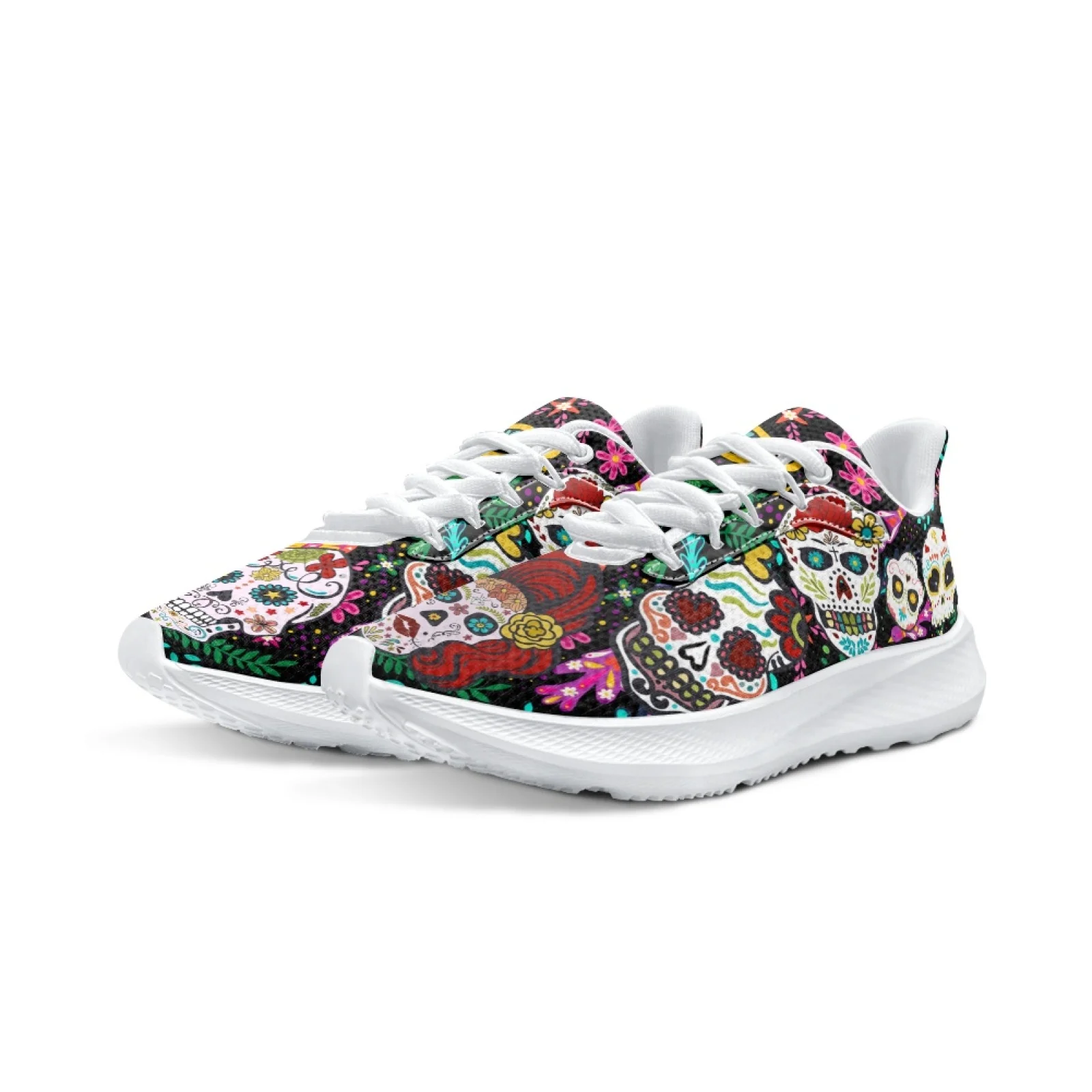 INSTANTARTS Stylish Mexican Day Of The Dead Skull Running Shoes Sugar Skull Print Girls Tennis Shoes Gym Shoes Zapatos Mujer