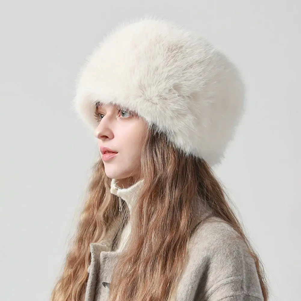 Face Winter Hat Women Faux Fur Hat Winter Quilted Lined Bucket Hat Thickened Fluffy Warm Skiing Cap for Weather for Weather