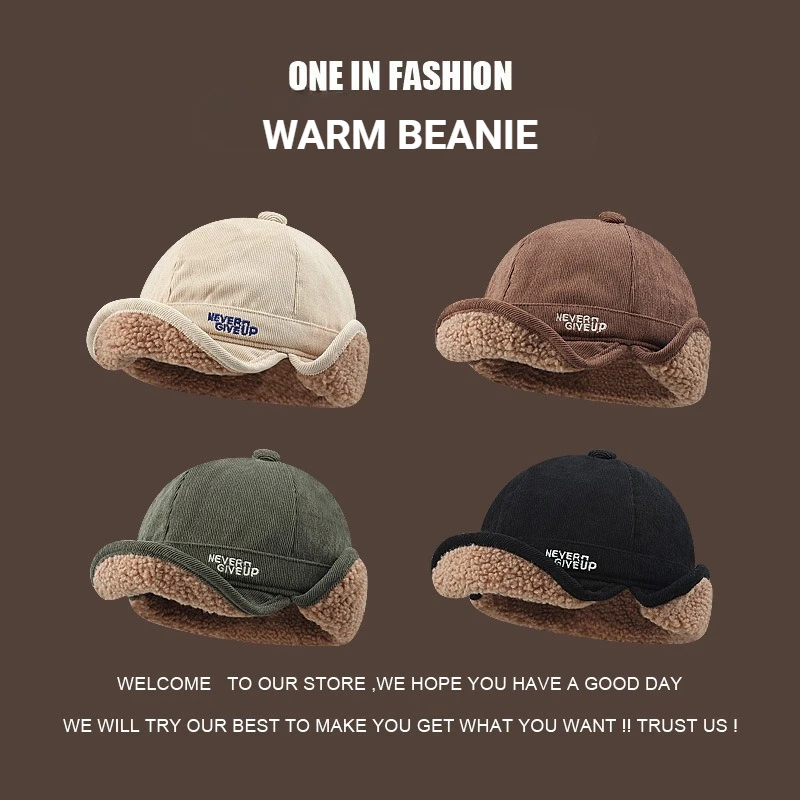 1pc Winter Warm Fleece Polit Cap with Ear Pad Pilot Cap,outdoor Warm Leisure Multi-function Beanie,suitable for Skiing,dailywear