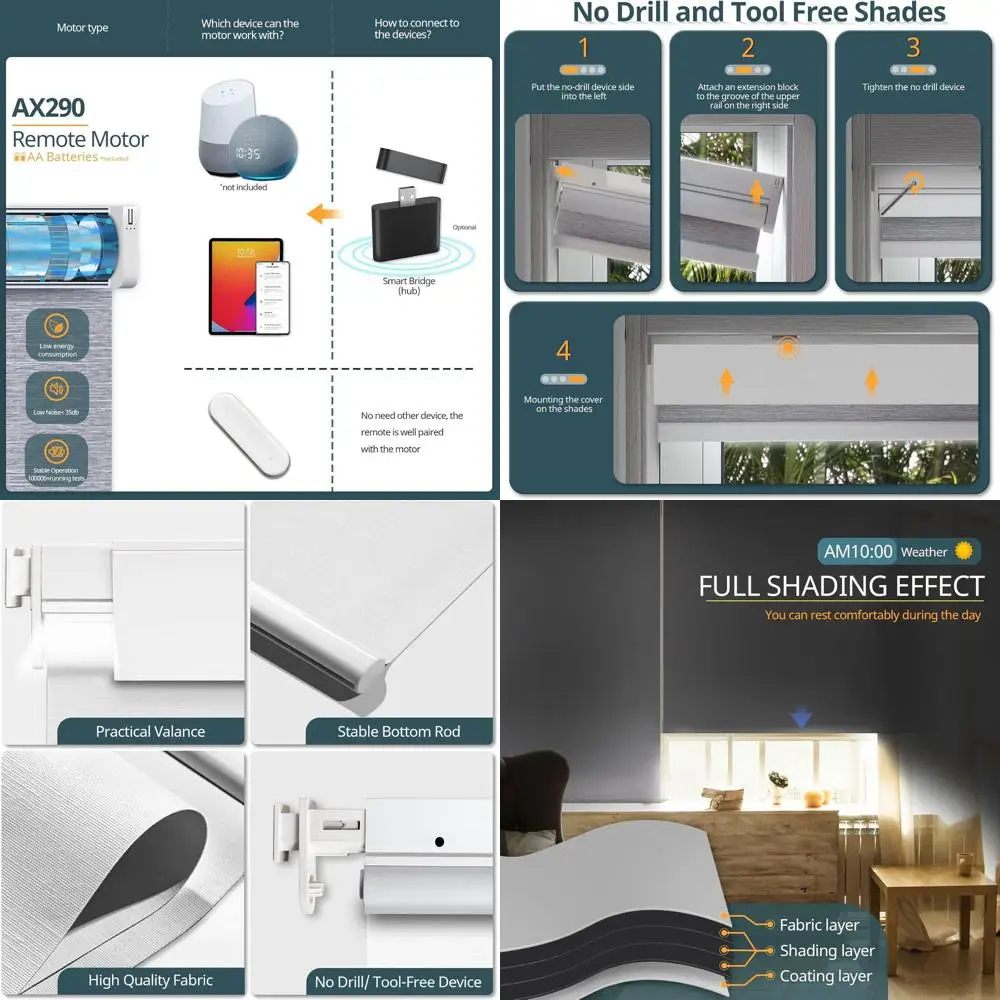 

Cordless Electric Motorized Blinds, Remote Control Smart Shades, White, 34.5 x 72 for Windows