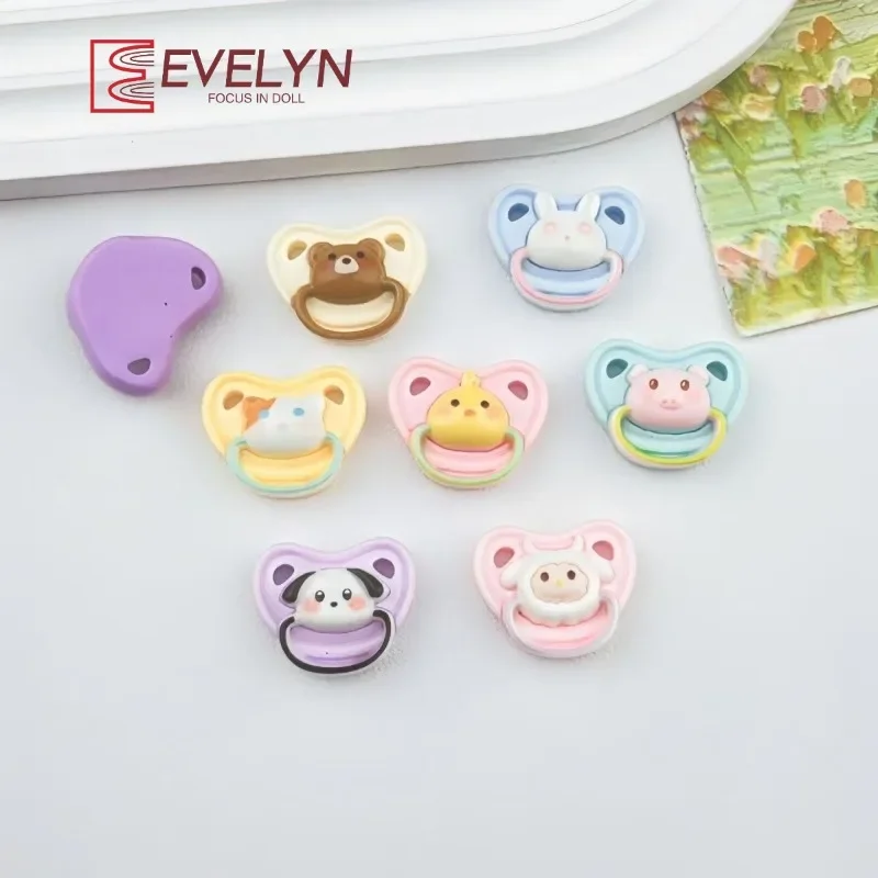 Evelyn（Doll）8Pcs Simulation Cartoon Animal pacifier Resin Flatback Cabochon Scrapbook DIY Embellishment Headdress Accessories