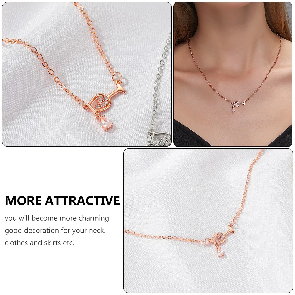 

Red Wine Bottle Pendant Necklace For Women Copper Zircon Clavicle Chain Fashion Neck Jewelry Goblet Cup Pendant Decor Accessory