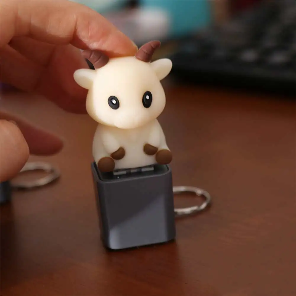 Flash Effects Monkey Button Keychain with LED Colorful Lights Pigeon Voice Key Ring Fidget Donkey Lamb Sounds Pendant Backpack