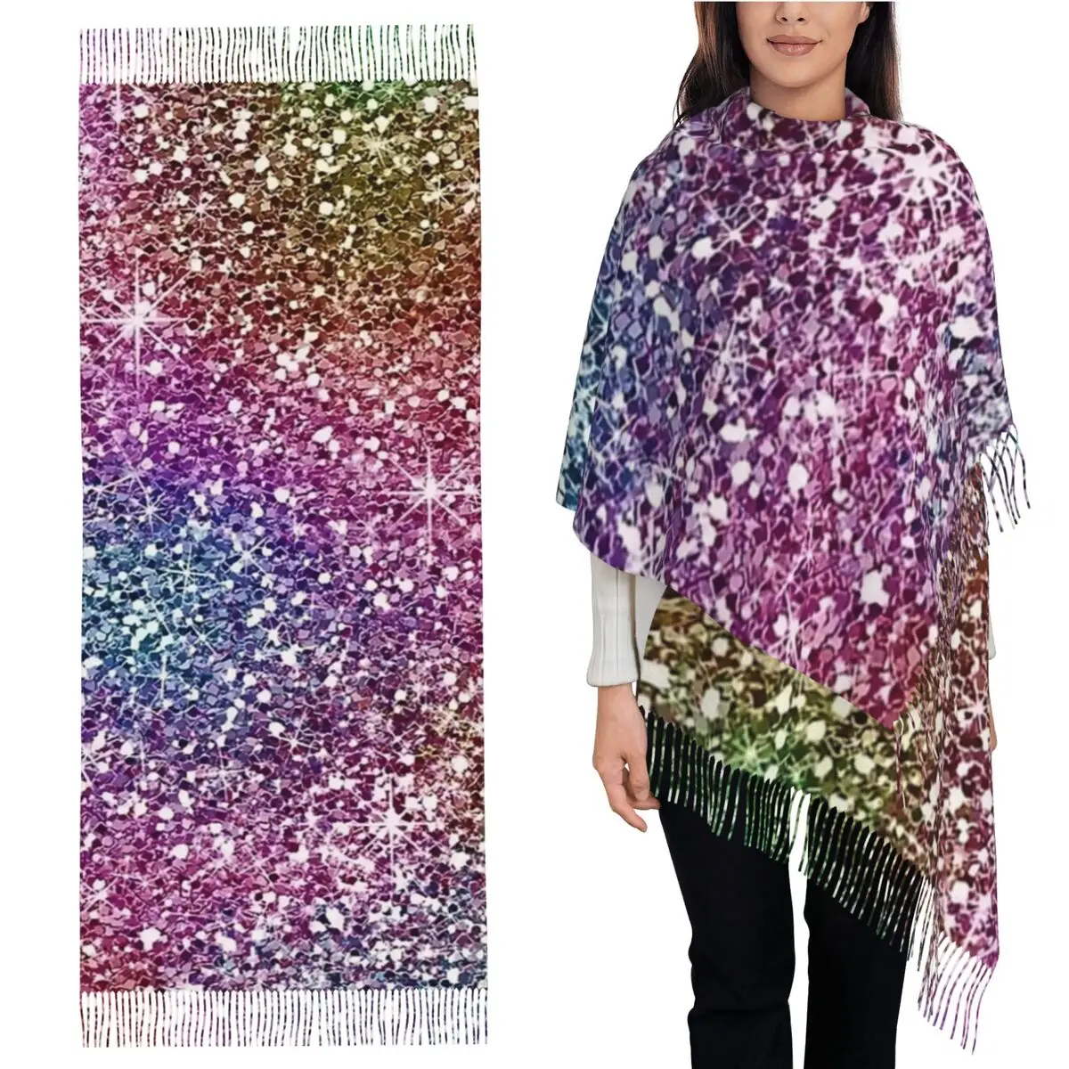 

Rainbow Glitter Texture Scarf Tassel Scarves for Women Soft Warm Shawls and Wraps Large Fall Winter Shawl Wrap