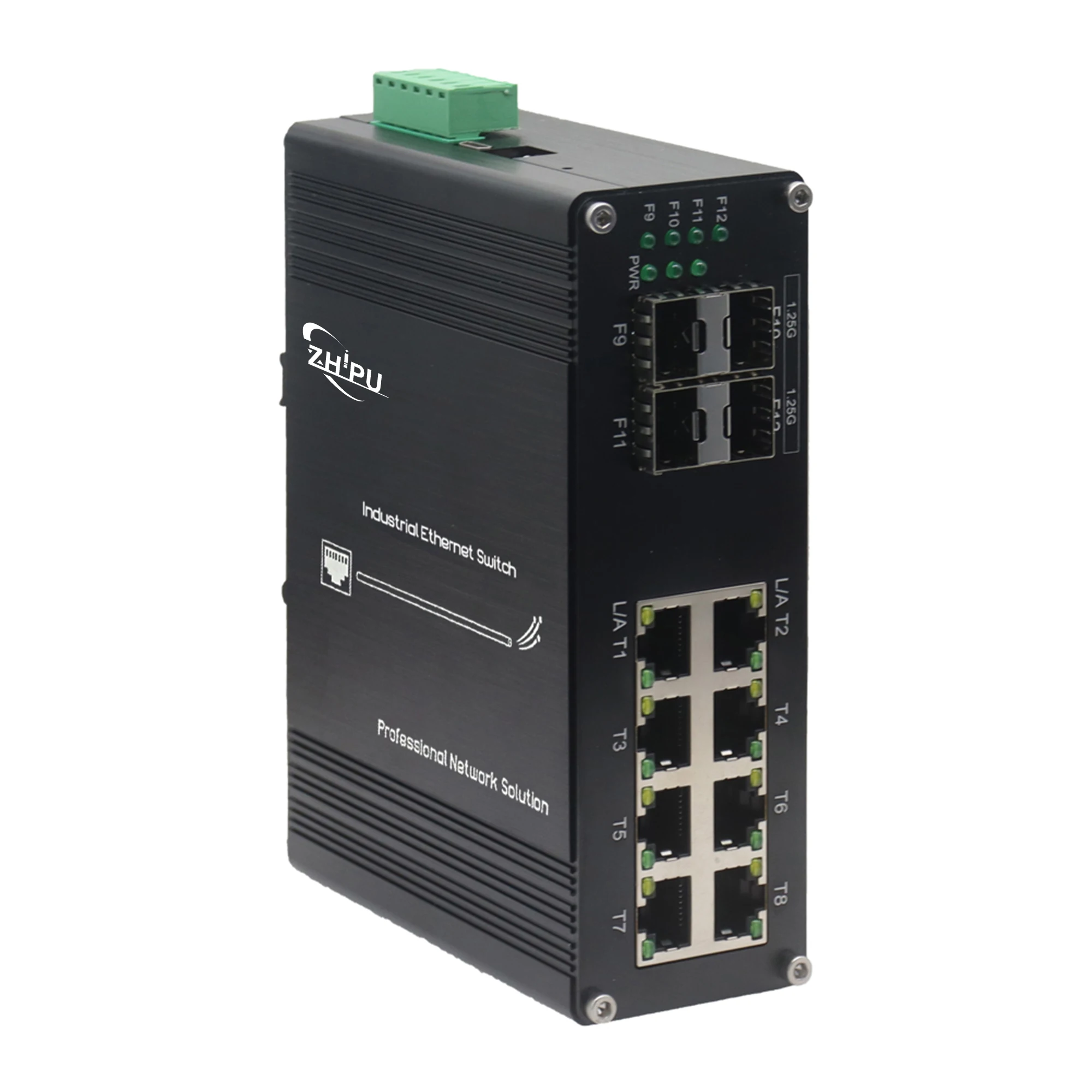 Industrial Gigabit 4-port 1000BASE-FX + 8-port 10/100/1000BASE-T Ethernet Switch Din Rail Switch -40°C to 80°C (-40°F to 176°F)