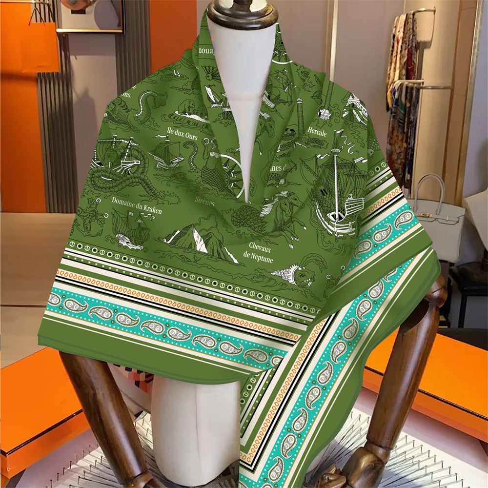 

Silk Cashmere Scarf Women Manual Hand Rolled Shawls Horse Square Scarves Wrap Bandana Luxury Brand Hijab Female Foulards 135CM