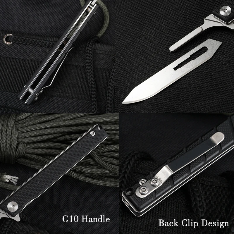 G10 Handle Scalpel Carbon Steel Removable Blade Folding Knife EDC Outdoor Unpacking Pocket Key Knife Self Defense Camping 60# Bl