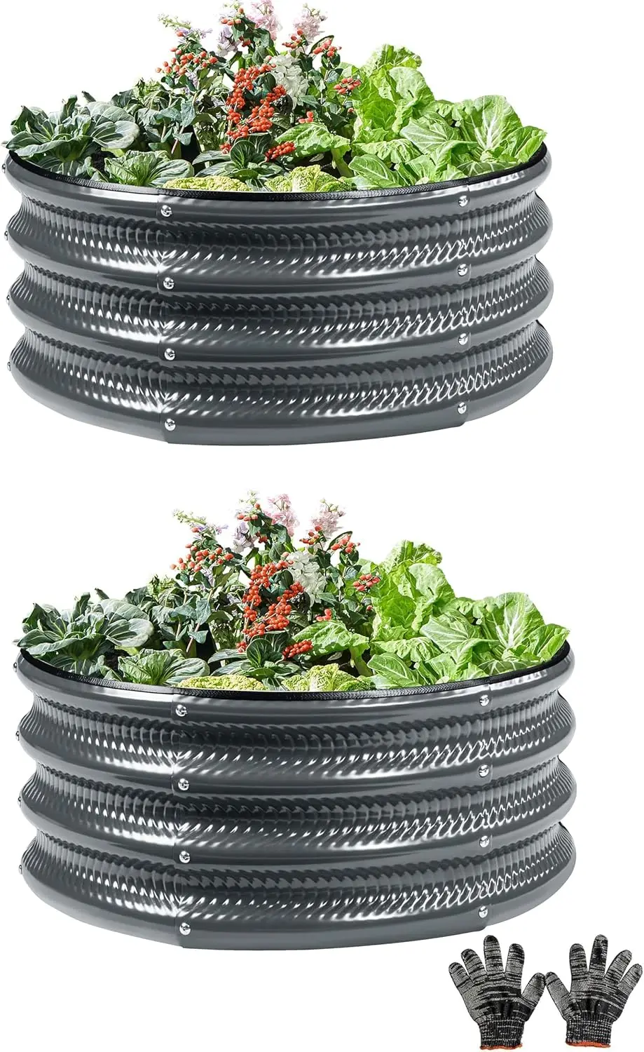 2 Pcs 2x2X1 FT Round Galvanized Raised Garden Bed Kit, Gray Outdoor Planter Garden Bed, Metal Raised Box for Vegetables, Fruits,
