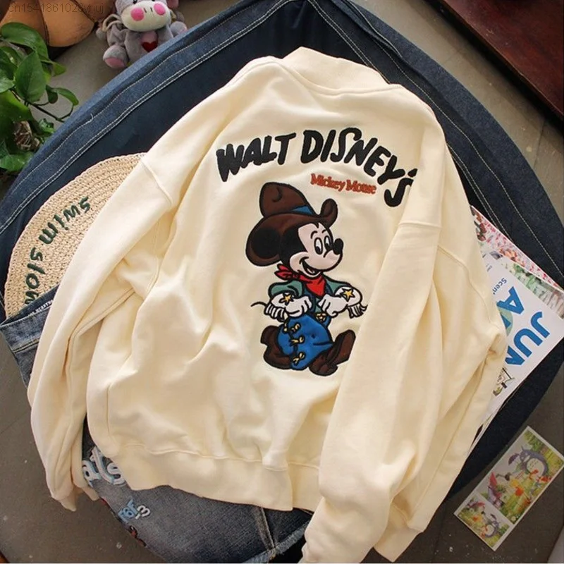 Disney Mickey Mouse Cardigan Sweater Women New Ins Fashion Embroidery Campus Hoodie Y 2k Girl Cute Anime Bomber Baseball Jacket