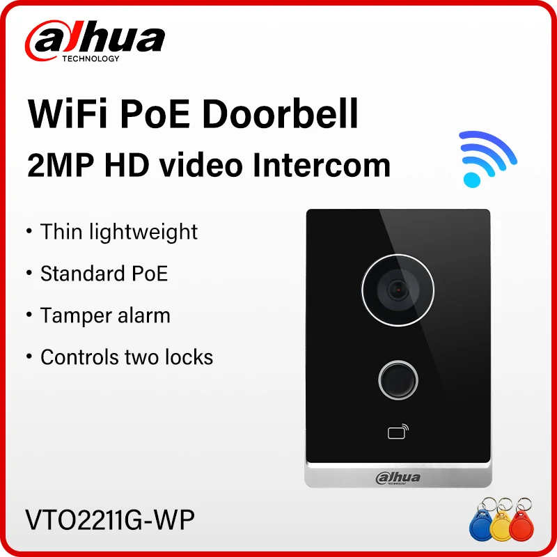 

Dahua WiFi PoE 2MP Video Intercom Smart Home Thin lightweight Night Vision Doorbell Card/APP Unlock IP65 RS-485 P2P VTO2211G-WP