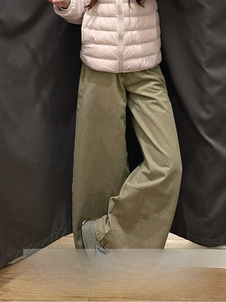 

Женские джинсы с высокой талией, прямые, утепленные, повседневные, осенне-зимние, новые, в стиле Spicy Girl, цвета хаки