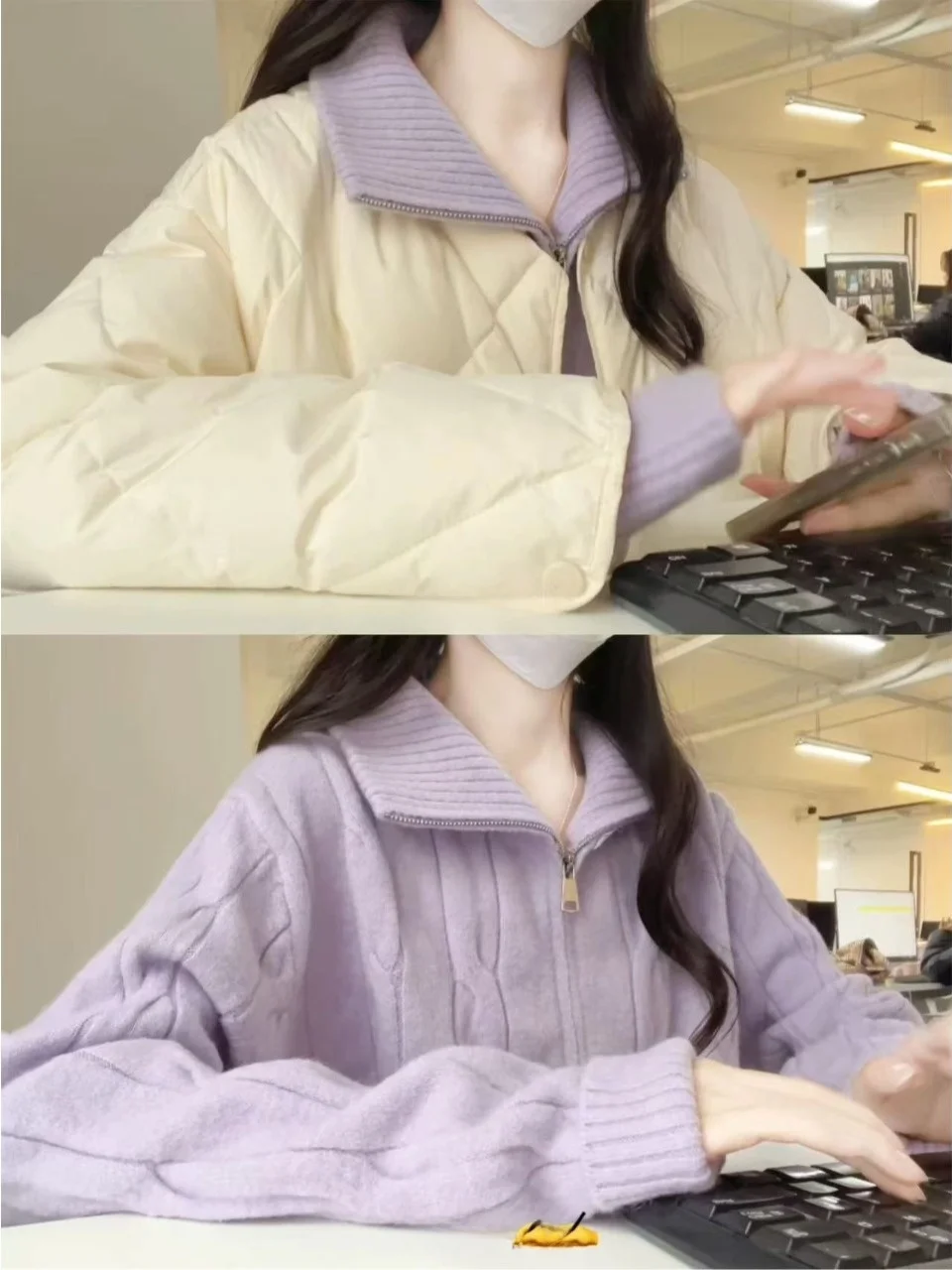 Zachte, gezellige damesrits Ne gebreide trui bovenkleding paars lente herfst f hoge kraag gebreid vest Fem Faion