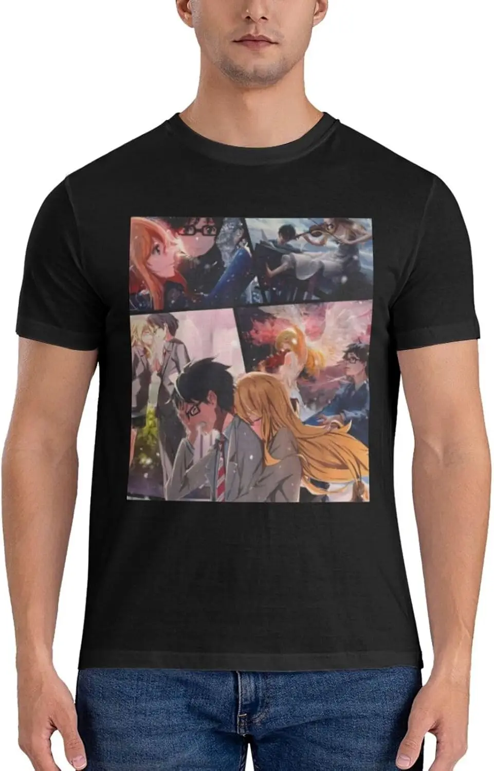 Your Lie Anime in April Shirt Men's Breathable Custom Cotton Short Sleeve Tshirt Fashion Casual Tops Tees Black