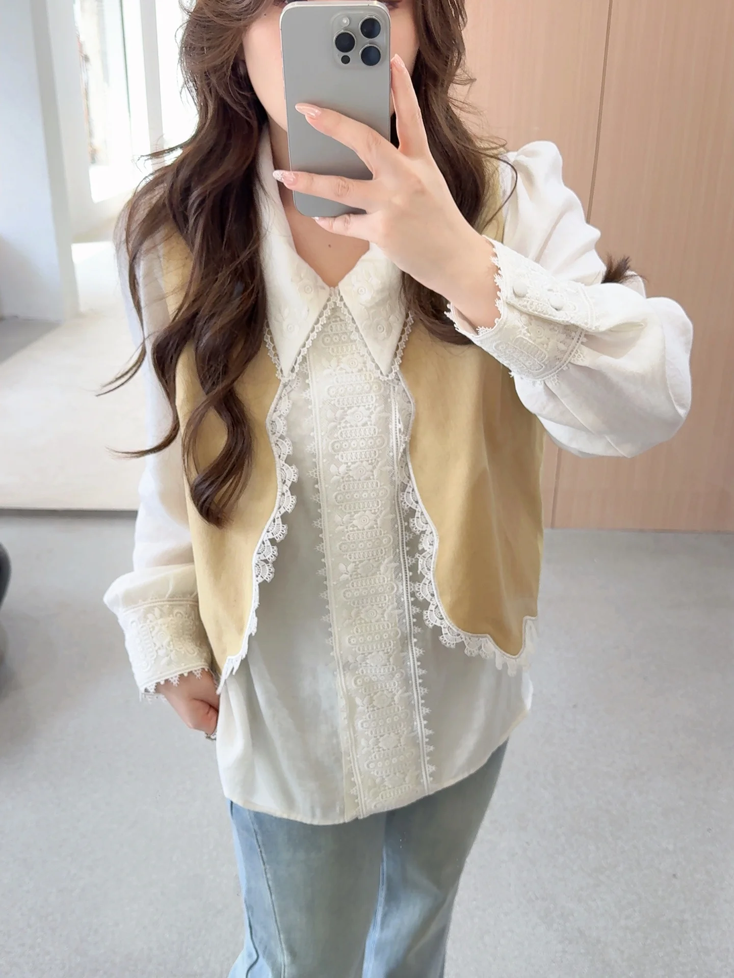 

Korean Sle Lace Vest Set Large Size Women's Faion Spring Collection Embroidered irt Two Piece Set Miss ng's Brand