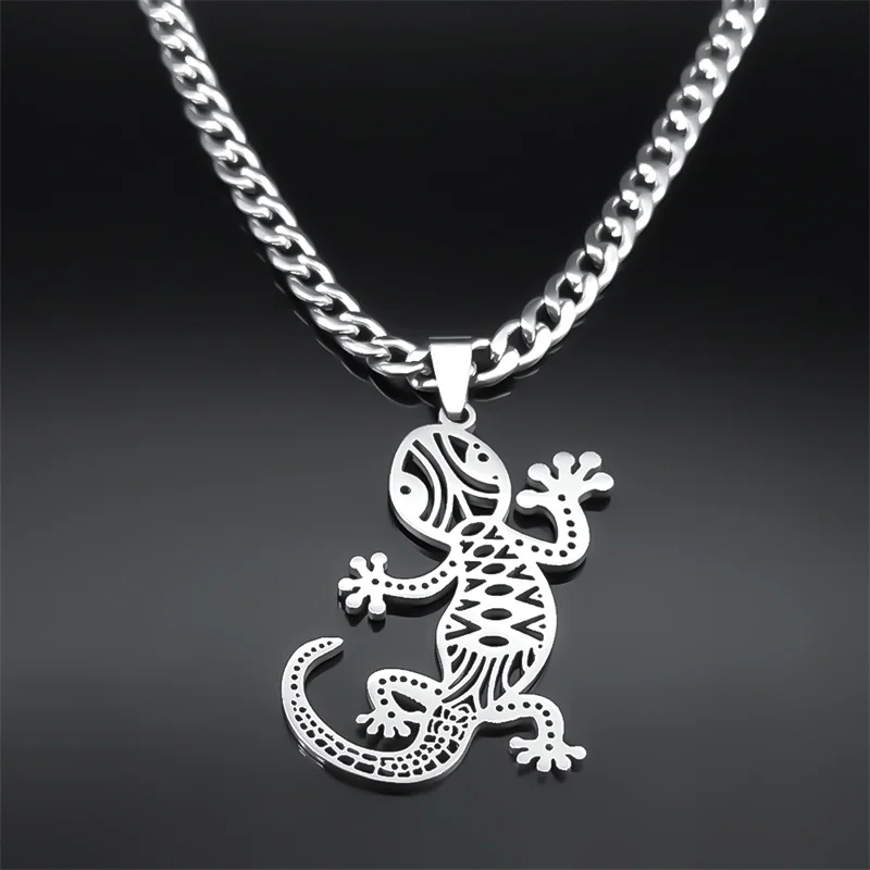 Glückliche Eidechse Gecko Halskette Edelstahl kette für Männer Frauen Tier Hip Hop Punk hohle Halsketten Schmuck Geschenke nzzz515s03 – Detail 6
