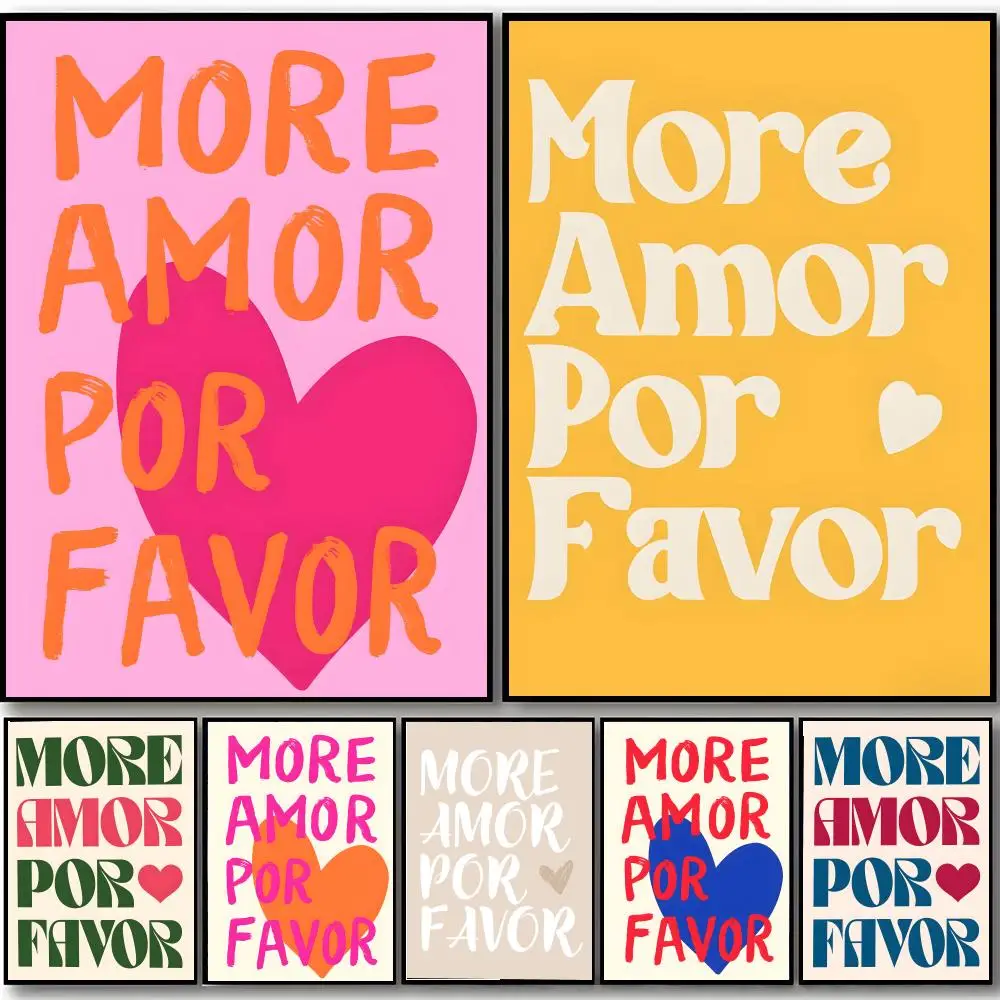 Romantische Sweet Art M-More Amor Por Favor Poster HD-Kunstposter, selbstklebende Wanddekoration, wasserfest, für Zuhause, Schlafzimmer, Bar, ästhetische Dekoration