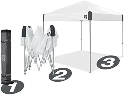 Ambassador Instant Pop Up Canopy Tent, 10' x 10', Roller Bag and 4 Piece Spike Set, Slate White