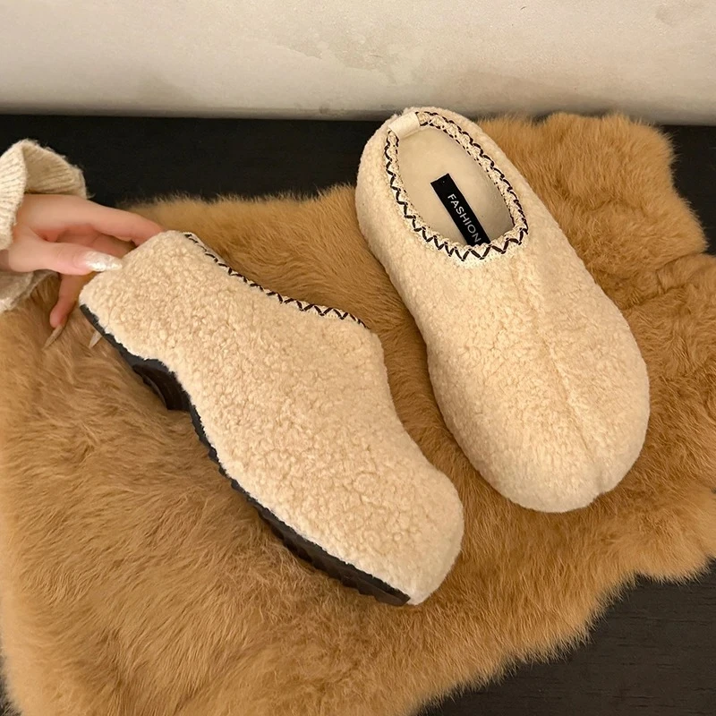 

Chunky Thick Sole Women Fleece-lined Mules Slippers Concise Height Increase Dress Slides Ladies Outdoor Cover Toe Slip On Shoes