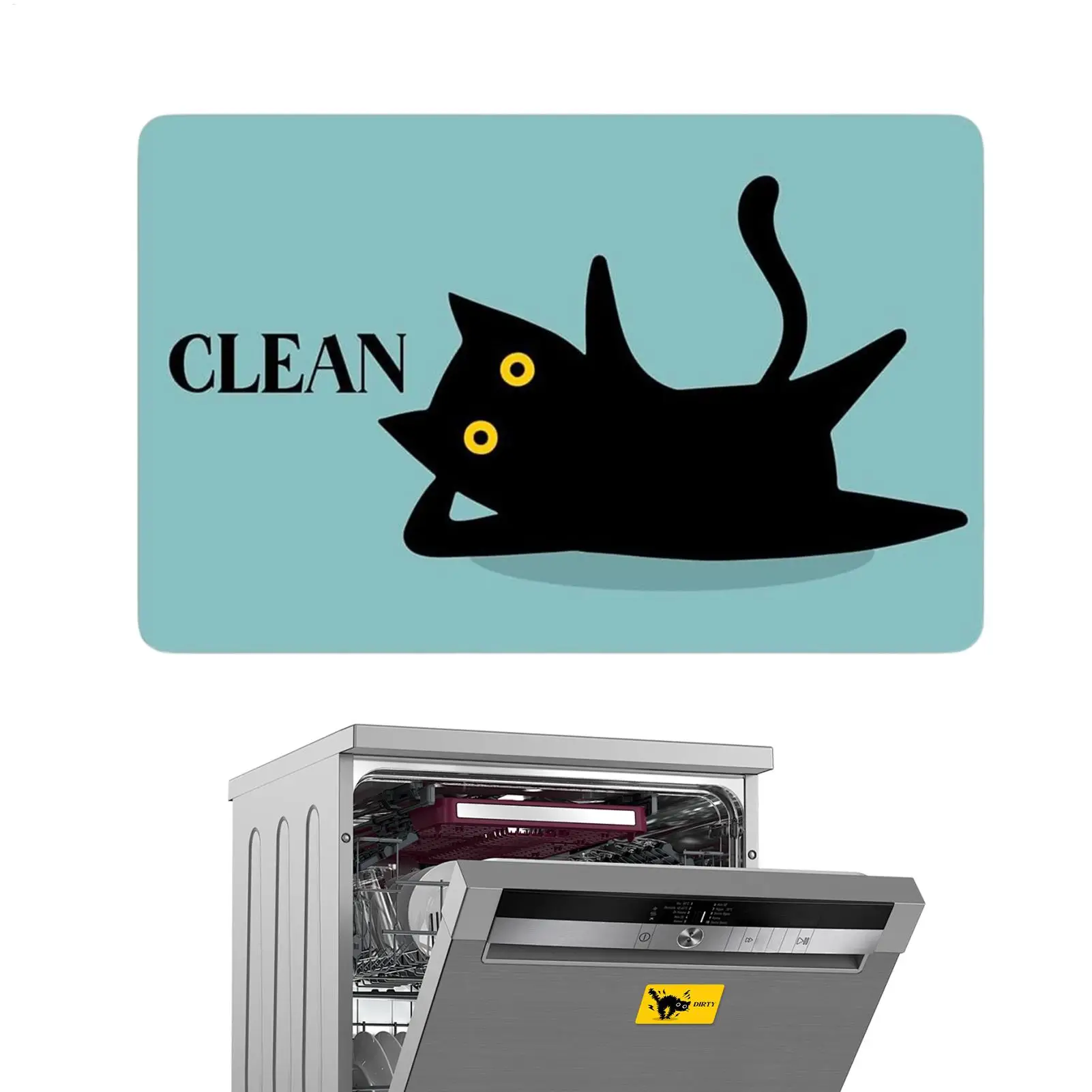 Spülmaschinen-Magnet „Sauber/Schmutzig“-Schild, doppelseitig, niedlicher Katzenaufdruck, stark magnetisch, Küchendekoration, Kühlschrank- und Wohnaccessoire – Detail 2