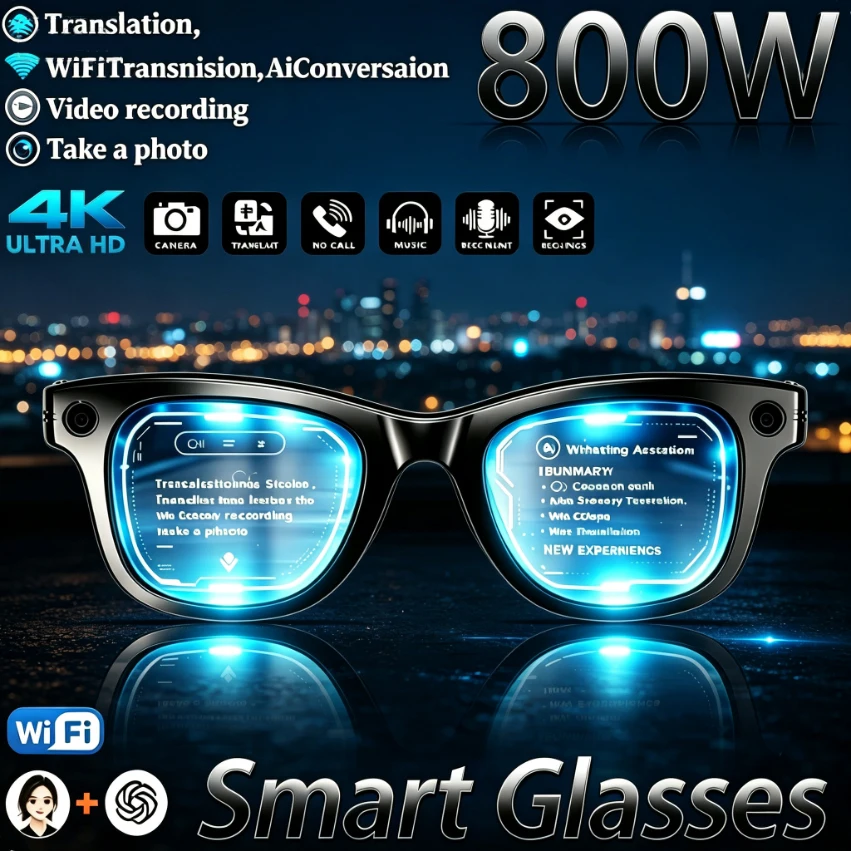 2026 4K Ultrta Video Smart Glasses 8MP Camera Photo Recognition Al Intelligent Translation Al Voice 35g Lightweight Sunglasses