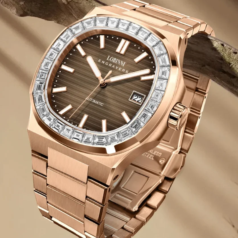 

LOBINNI мужские автоматические часы 43 мм квадратные механические наручные часы с сапфировым стеклом светящаяся дата