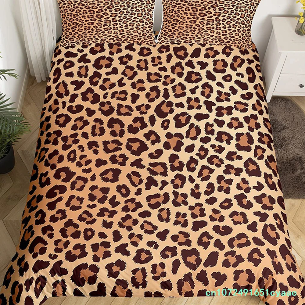 Pink Leopard King Queen Duvet Cover Girly Glitter Bedding Set Cheetah Skin Pattern Quilt Cover 2/3pcs Polyester Comforter Cover