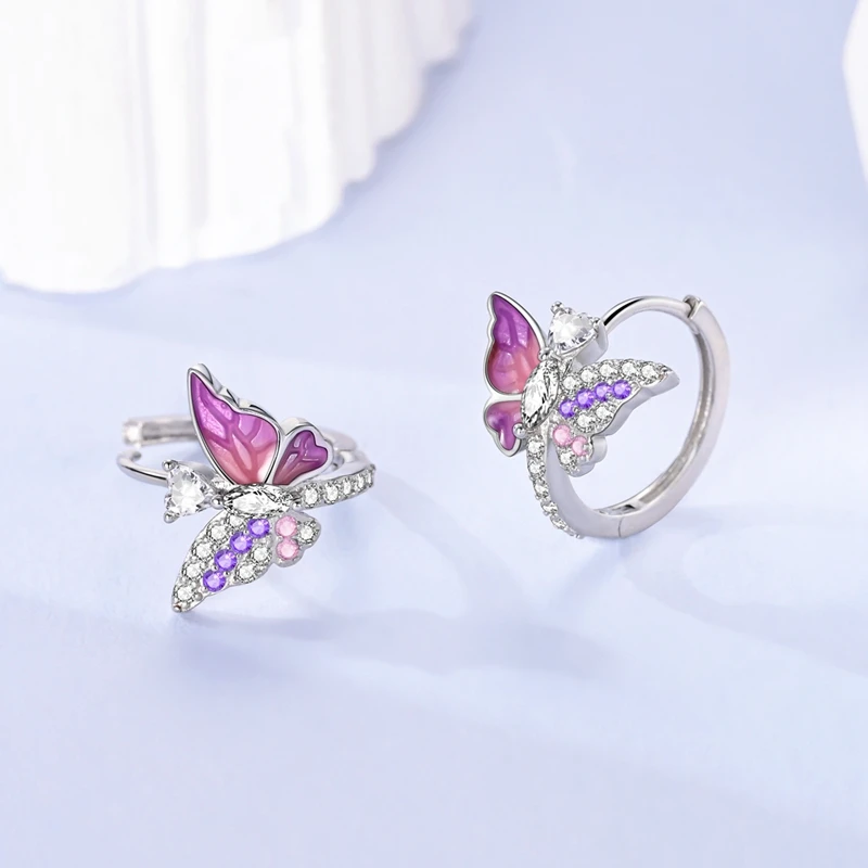 New Spring Series Earrings For Womens 925 Silver Butterfly Dragonfly Four Leaf Clover Gem Flower Spirit Ear Studs Fine Jewelry
