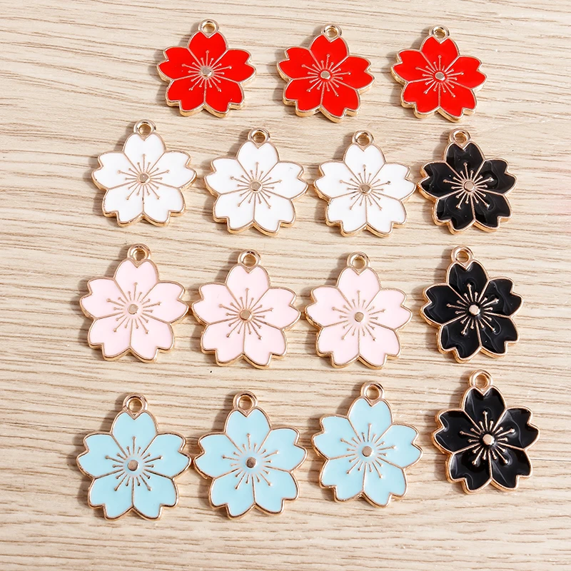 10pcs Cute Colorful Flower Charms Enamel Sakura Charms Pendants for Jewelry Making Necklaces Earrings Bracelets DIY Crafts Gift