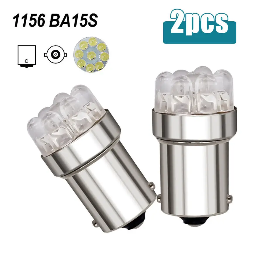 2PCS White 12V 1156 BA15S 9 SMD LED Light Bulbs Turn Signal Reverse Brake Lamps 24v