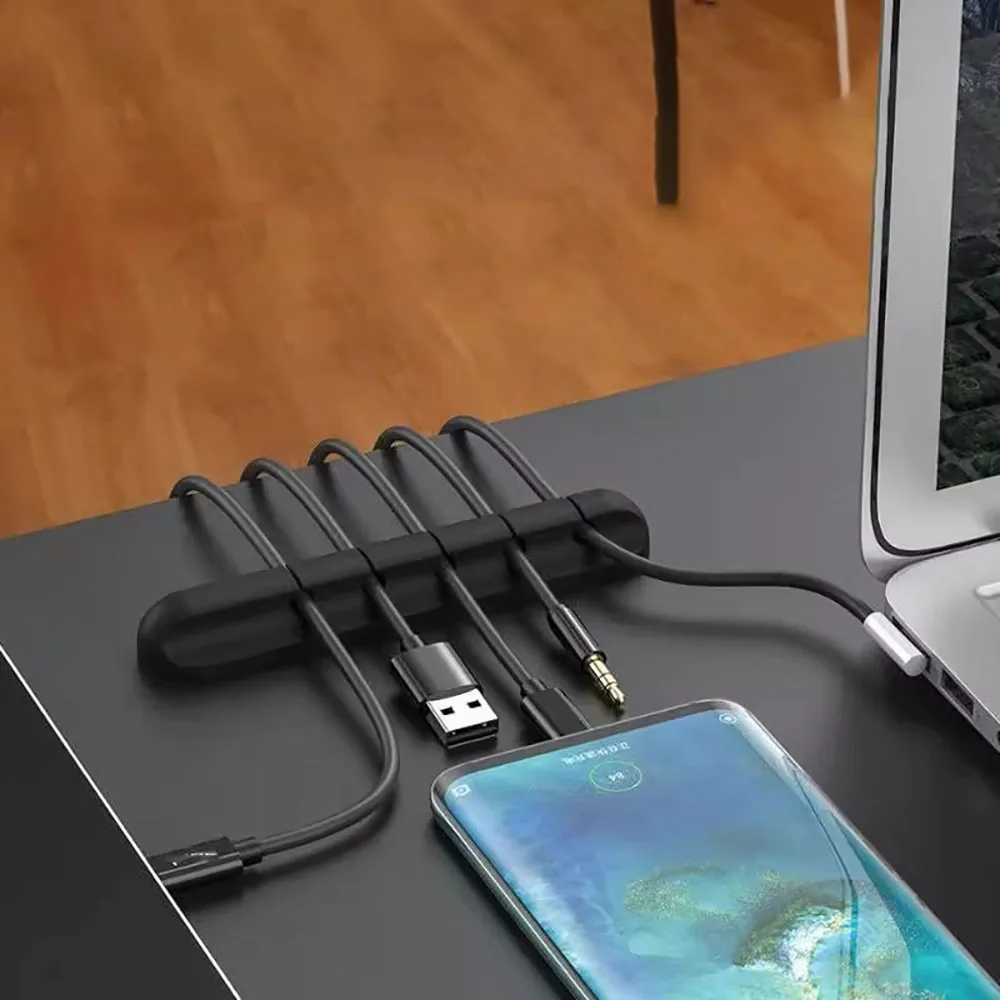 1pc Silicone Usb Cable Organizer Usb Charging Cable Winder Desktop Tidy Management Clips Cable Organizer Desk Office Accesorios