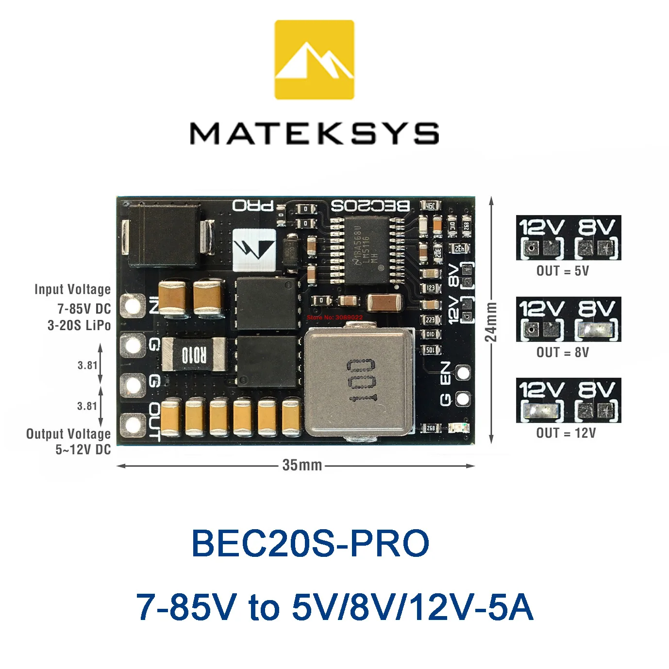 Matek Systems BEC20S-PRO 7-85V TO 5V/8V/12V-5A Voltage Regulator BEC Power Module PDB For FPV RC Fixed Wing Multi-rotor Drone‌