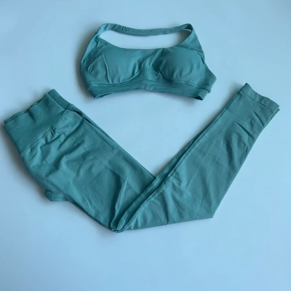 Ensemble de Yoga 2 pièces sans couture pour femmes, Leggings froissés à Impact, col licou, soutien-gorge de sport, pantalon de Fitness, ensemble d'entraînement, vêtements de sport